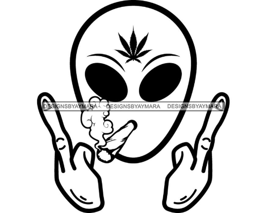 pothead drawings Alien Middle Finger 420 Marijuana Pot Stone Blunt Weed Cannabis High L – DesignsByAymara