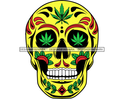 Skull Marijuana Leaves Cannabis Recreational Medicinal Drug 420 Weed SVG JPG PNG Vector Clipart Cricut Silhouette Cut Cutting