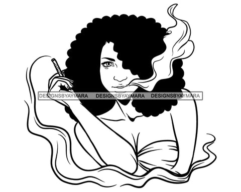 Afro Goddess Smoking Join Blunt 420 Cannabis Hashish Weed Leaf Grass Marijuana Dispensary Mary Jane Hemp Pot Joint Blunt Stoned High Life SVG Cutting Files