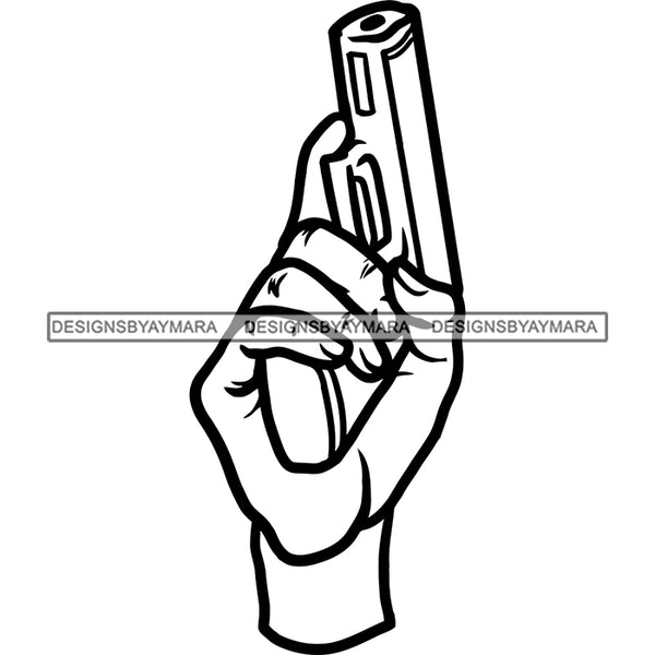 Man Hand Holding Gun Weapon Gangster Gansta Dealer Money Business B/W SVG JPG PNG Vector Clipart Cricut Silhouette Cut Cutting