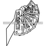 Man Hand Holding Money 100 Dollar Bills Benjamin Cash Gangster Business Illustration B/W SVG JPG PNG Vector Clipart Cricut Silhouette Cut Cutting