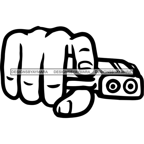Man Hand Holding Gun Weapon Sideway Gangster Gansta Street Money Business B/W SVG JPG PNG Vector Clipart Cricut Silhouette Cut Cutting