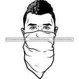 Black Man Wearing Bandana Face Mask Gangster Gansta Money Lifestyle B/W SVG JPG PNG Vector Clipart Cricut Silhouette Cut Cutting