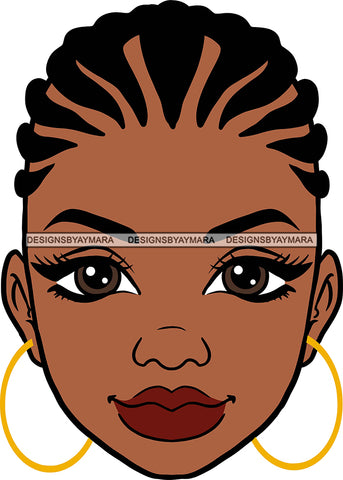 Afro Black Goddess Portrait Bamboo Hoop Earrings Sexy Lips Woman Corn Row Hair Style  SVG Cutting Files For Silhouette  Cricut