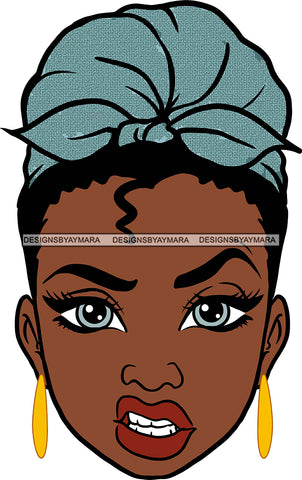 Afro Black Goddess Portrait Bamboo Earrings Turban Blue Eyes Attitude Gesture Sexy Lips Woman Curly Hair Style  SVG Cutting Files For Silhouette  Cricut