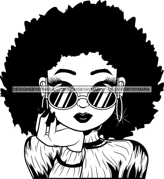 Afro Cute Lili Big Eyes Cool Glasses Designs For Commercial And Personal Use Black Girl Woman Nubian Queen Melanin SVG Cutting Files For Silhouette Cricut and More
