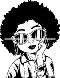 Afro Cute Lili Big Eyes Cool Glasses Designs For Commercial And Personal Use Black Girl Woman Nubian Queen Melanin SVG Cutting Files For Silhouette Cricut and More