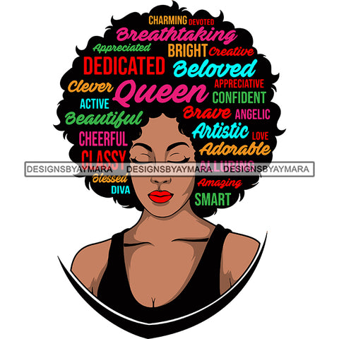Afro Pretty Woman Hair Quotes Words Letters Lady Female Qualities SVG Files For Cutting and More!
