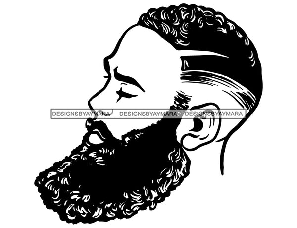 Black Man Barber Black And White With Beard  SVG JPG PNG Vector Clipart Cricut Silhouette Cut Cutting