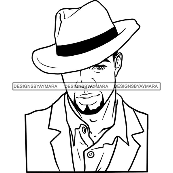 Sexy Black Man Handsome Confident Elegant Classic Hat Fashion Style B/W SVG JPG PNG Vector Clipart Cricut Silhouette Cut Cutting