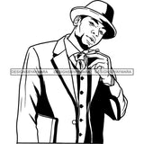 Sexy Black Man Sophisticated Holding Cigar Classic Hat Fashion Style B/W SVG JPG PNG Vector Clipart Cricut Silhouette Cut Cutting