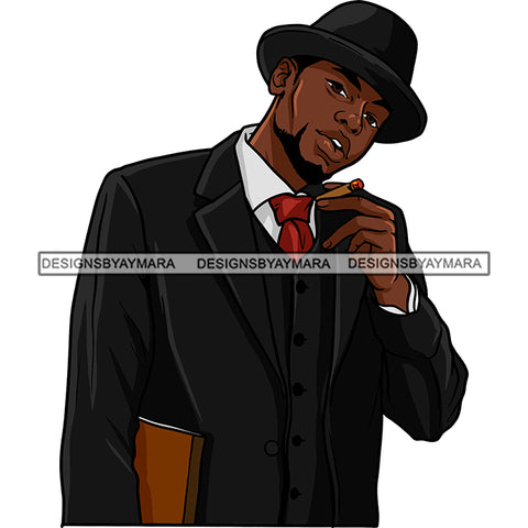 Sexy Black Man Sophisticated Holding Cigar Classic Hat Fashion Style SVG JPG PNG Vector Clipart Cricut Silhouette Cut Cutting