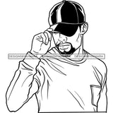 Attractive Black Man Bearded Beard Baseball Hat Fashion Style SVG JPG PNG Vector Clipart Cricut Silhouette Cut Cutting