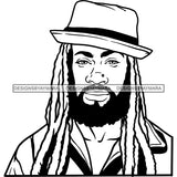 Sexy Black Man Portrait Confident Dreadlocks Classic Hat Fashion Style B/W SVG JPG PNG Vector Clipart Cricut Silhouette Cut Cutting
