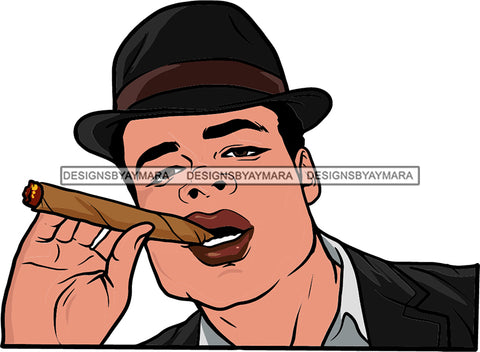 Attractive Man Smoking Cigar Dressing Elegant Fashion Hat Style SVG JPG PNG Vector Clipart Cricut Silhouette Cut Cutting