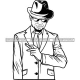 Attractive Classy Man Smoking Cigar Bearded Beard Dressing Elegant Suit Classy Hat Fashion Style SVG JPG PNG Vector Clipart Cricut Silhouette Cut Cutting
