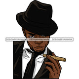 Attractive Classy Black Man Smoking Cigar Bearded Beard Dressing Elegant Suit Classy Hat Fashion Style SVG JPG PNG Vector Clipart Cricut Silhouette Cut Cutting