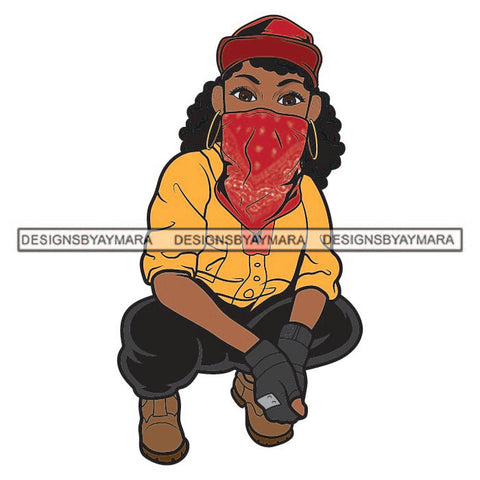 Hustler Gangster Lola Bandana Facemask Gloves Afro Girl Black Woman Ghetto Hood Gangsta Savage Hustle Designs For T-Shirt and Other Products SVG PNG JPG Cutting Files For Silhouette Cricut and More!