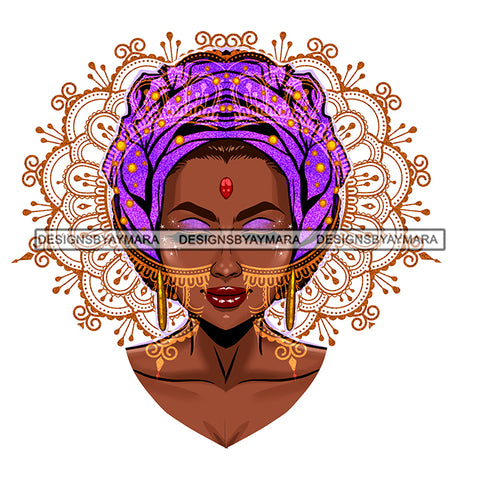 Beautiful Black Woman Afro Woman In Purple Headwrap JPG PNG Vector Clipart Cricut Silhouette Cut Cutting