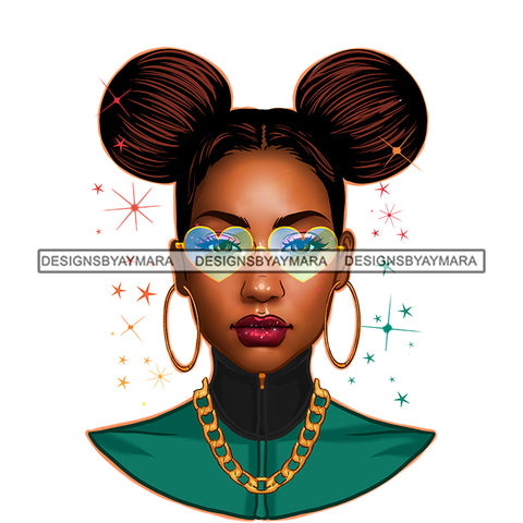 Beautiful Black Woman Afro Gold Hoops Puff Hair Balls JPG PNG Vector Clipart Cricut Silhouette Cut Cutting