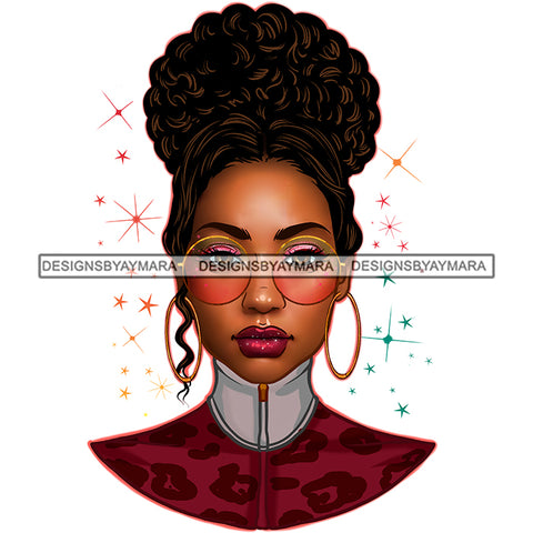 Beautiful Black Woman Curly Hair Afro Gold Hoops  JPG PNG Vector Clipart Cricut Silhouette Cut Cutting