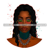 Beautiful Black Woman Long Wavy Hair Afro Gold Sunglasses  JPG PNG Vector Clipart Cricut Silhouette Cut Cutting
