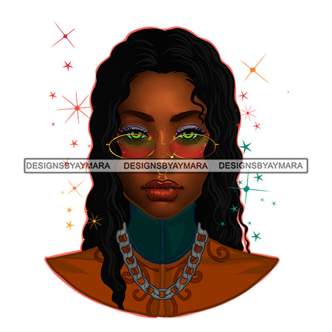 Beautiful Black Woman Long Wavy Hair Afro Gold Sunglasses  JPG PNG Vector Clipart Cricut Silhouette Cut Cutting