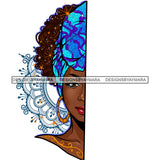 Half Face Afro Black Woman In Turban Headwrap Blue  JPG PNG  Clipart Cricut Silhouette Cut Cutting