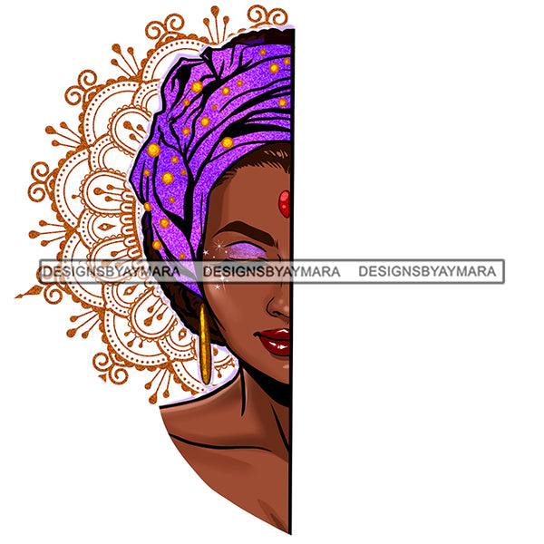 Half Face Afro Black Woman In Turban Headwrap Purple  JPG PNG  Clipart Cricut Silhouette Cut Cutting