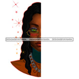 Half Face Afro Black Woman Wavy Hair Green JPG PNG  Clipart Cricut Silhouette Cut Cutting