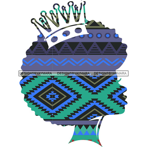 Crowned Queen Silhouette Blue Green Pattern Filled  JPG PNG  Clipart Cricut Silhouette Cut Cutting