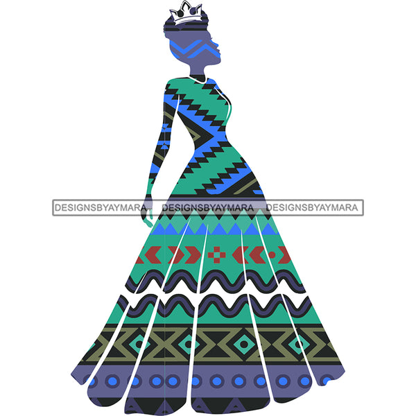Crowned Queen Silhouette Blue Green Pattern Filled  JPG PNG  Clipart Cricut Silhouette Cut Cutting