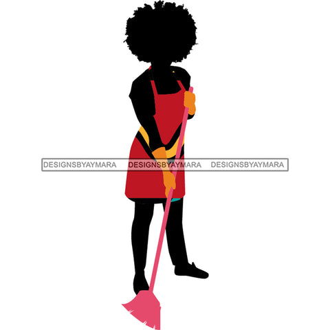 Cleaning Woman Silhouette Red Apron Pattern Filled  JPG PNG  Clipart Cricut Silhouette Cut Cutting