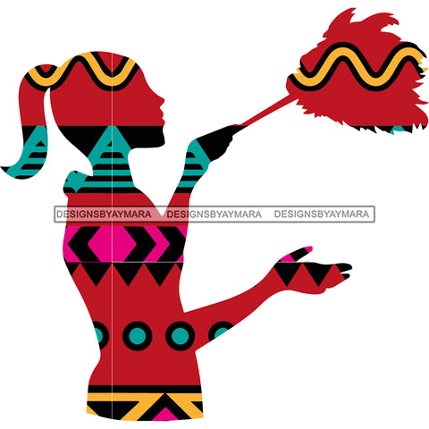 Silhouette Kente Print Woman Cleaning JPG PNG  Clipart Cricut Silhouette Cut Cutting
