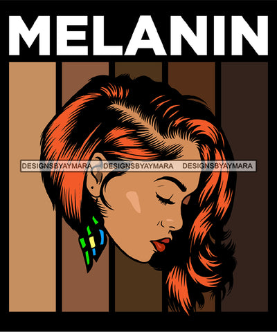 Melanin Quote Afro Woman Side View Black Girl Magic Ebony Red Asymmetrical Hairstyle SVG JPG PNG Vector Clipart Cricut Silhouette Cut Cutting