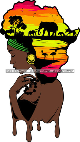 African American Woman Goddess Safari Savanna Africa Continent SVG Files For Cutting and More!