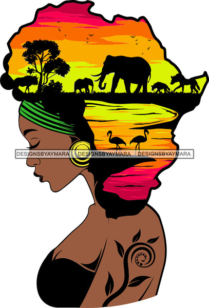 African American Woman Goddess Safari Savanna Africa Continent SVG Files For Cutting and More!