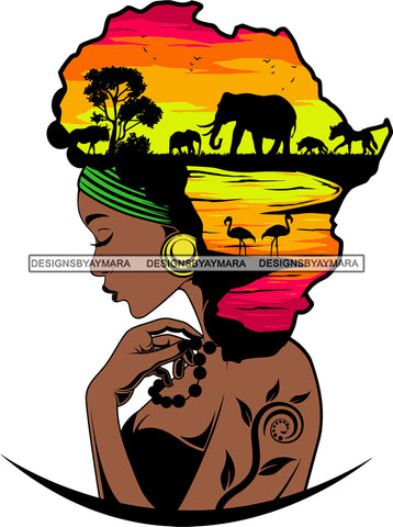 African American Woman Goddess Safari Savanna Africa Continent SVG Files For Cutting and More!