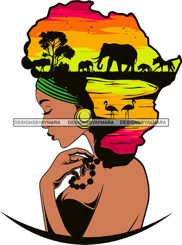 African American Woman Goddess Safari Savanna Africa Continent SVG Files For Cutting and More!
