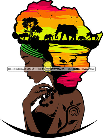 African American Woman Goddess Safari Savanna Africa Continent SVG Files For Cutting and More!