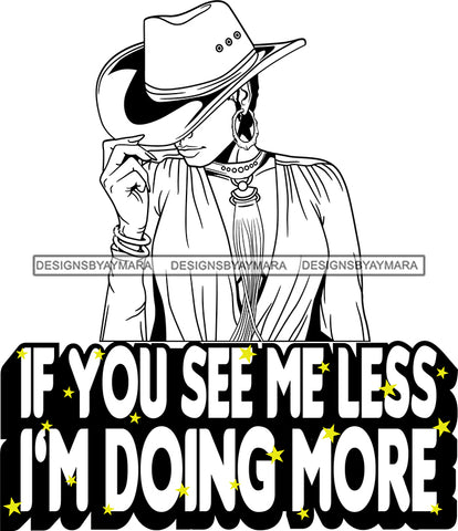 Afro Lola Queen Less Is More Quotes Sexy Model Bamboo Hoop Earrings Necklace Hat Short Hair Style B/W SVG Cutting Files For Silhouette Cricut