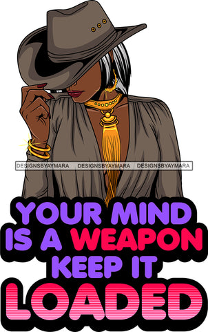 Afro Lola Queen Mind Is Weapon Quotes Sexy Model Bamboo Hoop Earrings Necklace Hat Straight Hair Style SVG Cutting Files For Silhouette Cricut