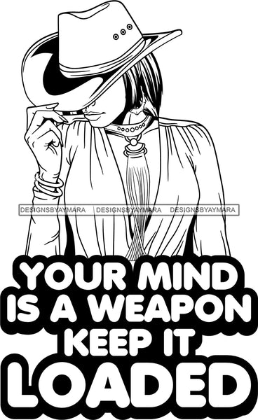 Afro Lola Queen Mind Is Weapon Quotes Sexy Model Bamboo Hoop Earrings Necklace Hat Straight Hair Style B/W  SVG Cutting Files For Silhouette Cricut