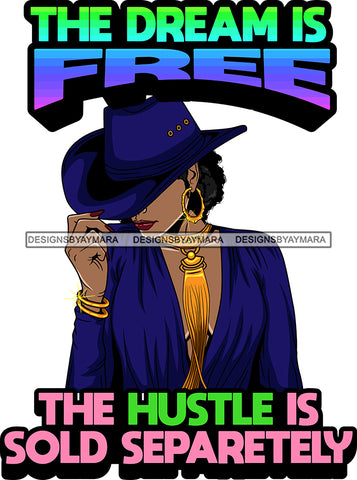 Afro Lola Queen Dream Free Hustle  Quotes Sexy Model Bamboo Hoop Earrings Necklace Hat Short Hair Style SVG Cutting Files For Silhouette Cricut