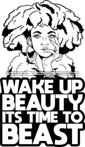 Afro Lola Queen Wake Up Beauty Quotes Sexy Bamboo Jewelry Nails Fur Boa Afro Hair Style B/W SVG Cutting Files For Silhouette Cricut