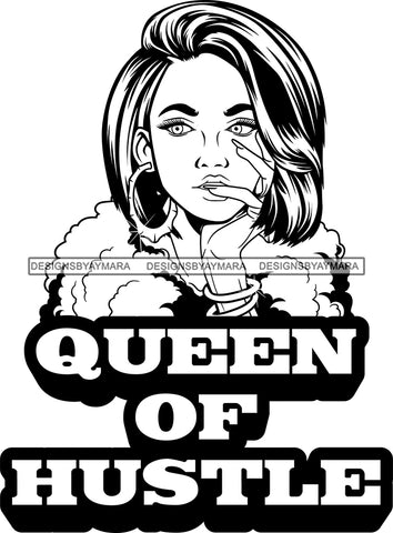 Lola Queen Of Hustle Quotes Sexy Bamboo Jewelry Nails Fur Boa Straight Hair Style B/W SVG Cutting Files For Silhouette Cricut