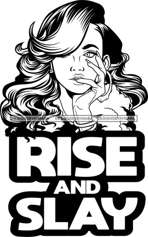 Afro Lola Rise And Slay Quotes Sexy Bamboo Jewelry Nails Fur Boa Wavy Hair Style B/W SVG Cutting Files For Silhouette Cricut