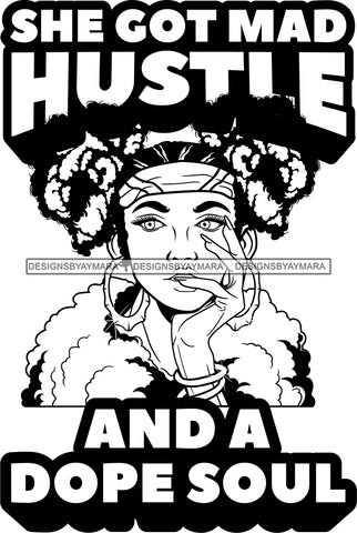 Afro Lola Hustle Dope Soul Quotes Sexy Bamboo Jewelry Nails Fur Boa Pigtails Hair Style B/W SVG Cutting Files For Silhouette Cricut