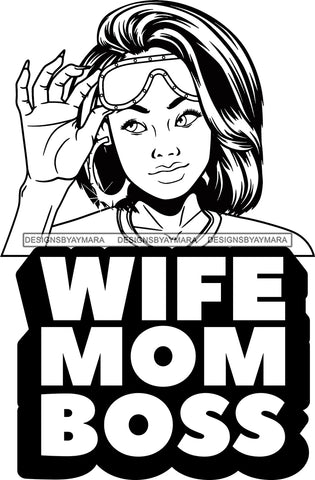 Afro Lola Hustle Quotes Wife Mom Boss Straight Hair Style B/W SVG Cutting Files For Silhouette Cricut and More