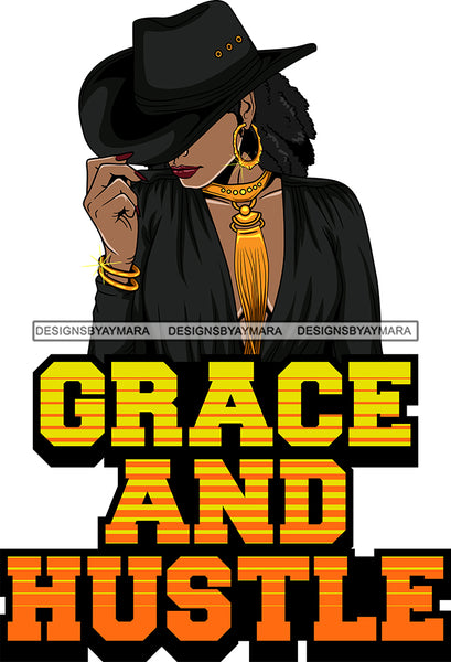 Afro Lola Queen Grace Hustle Quotes Sexy Model Bamboo Hoop Earrings Necklace Hat Dreadlocks Hair Style SVG Cutting Files For Silhouette Cricut